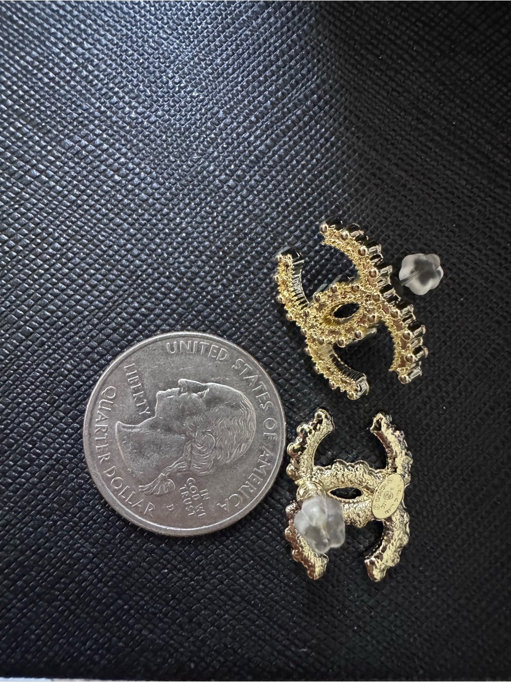CHANEL Gold Textured CC Logo Stud Earrings - Picture 3 of 3